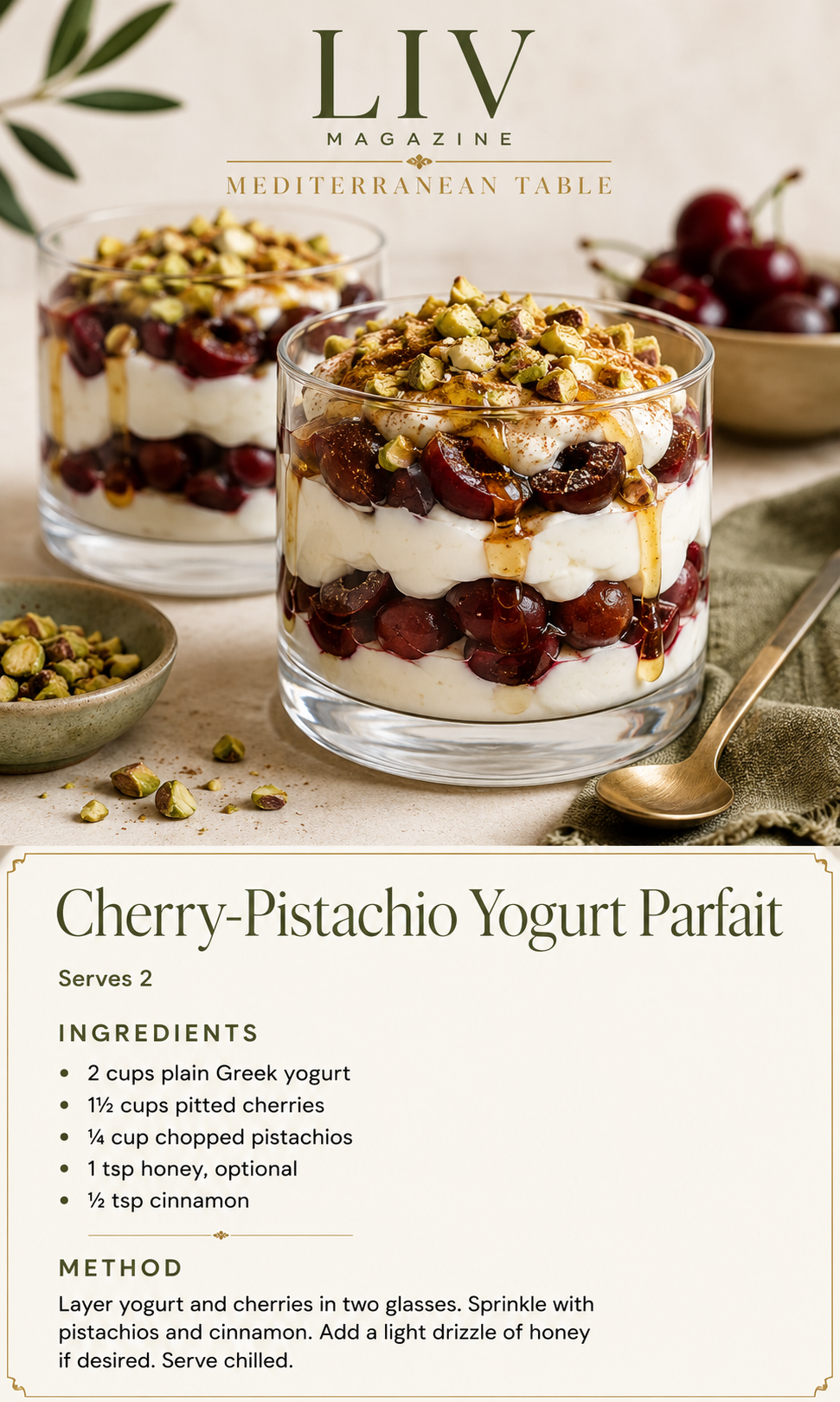 Cherry-Pistachio Yogurt Parfait recipe card