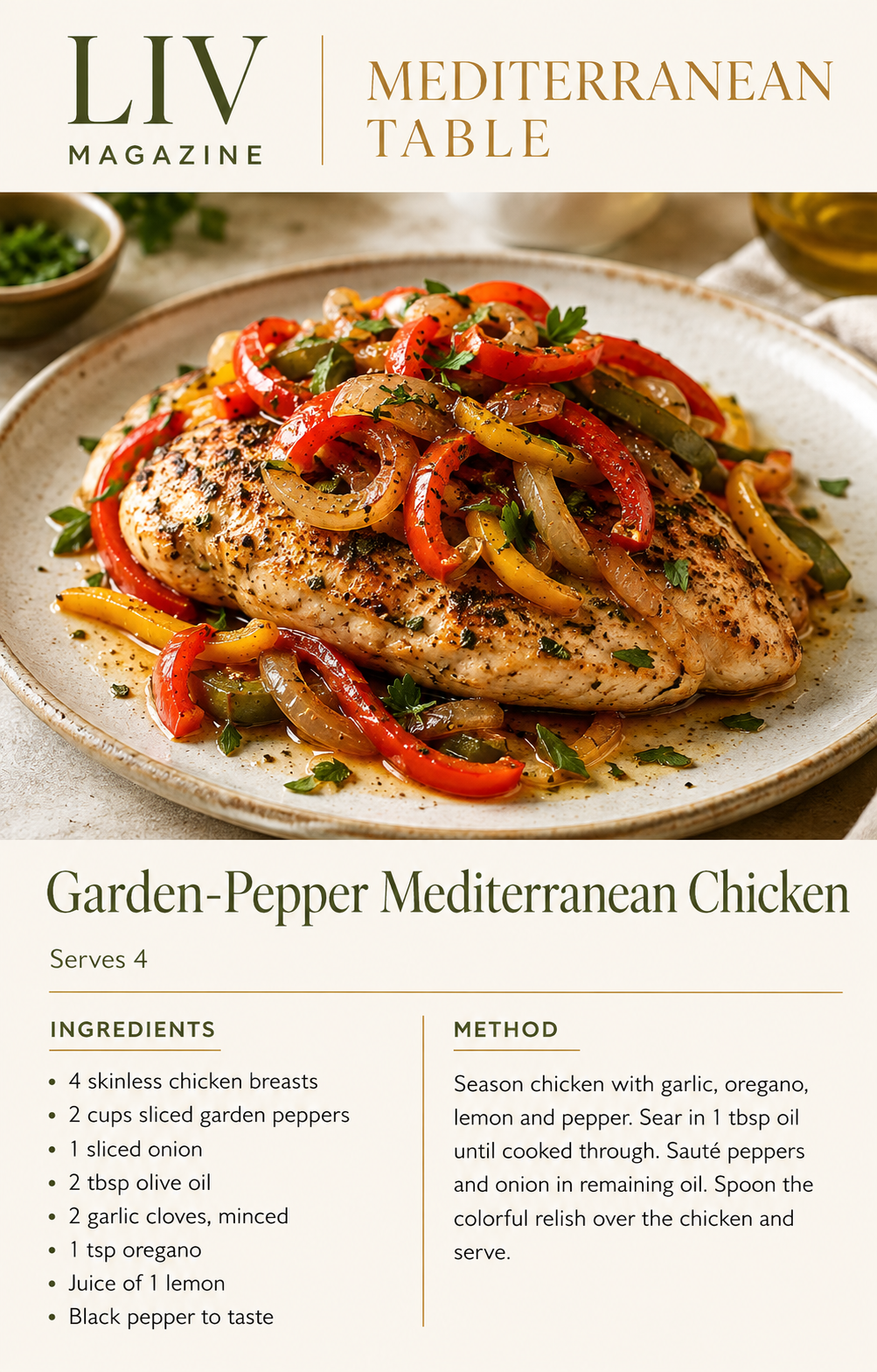 Garden-Pepper Mediterranean Chicken recipe card