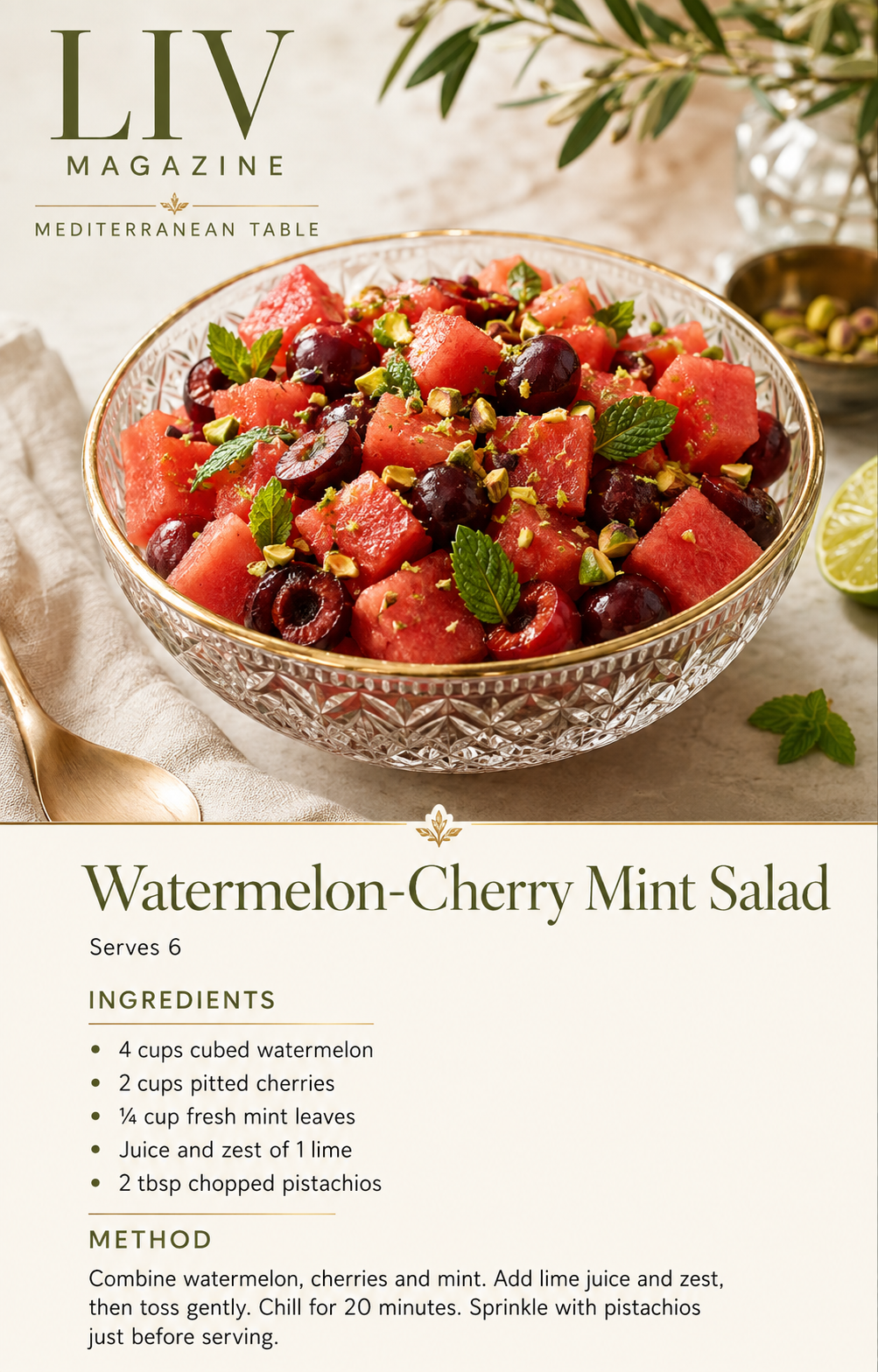 Watermelon-Cherry Mint Salad recipe card